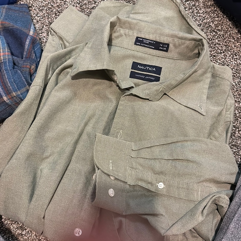 Nautica Mens Vintage Oxford  Long Sleeve Button Down Shirt, 16.5 x 34/35 XL